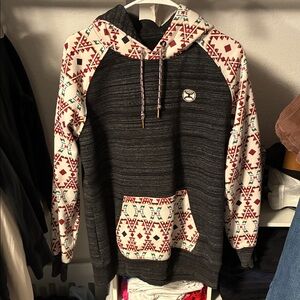 Ariat Black Hooded Sweatshirt with Cream & Red Aztec Accents